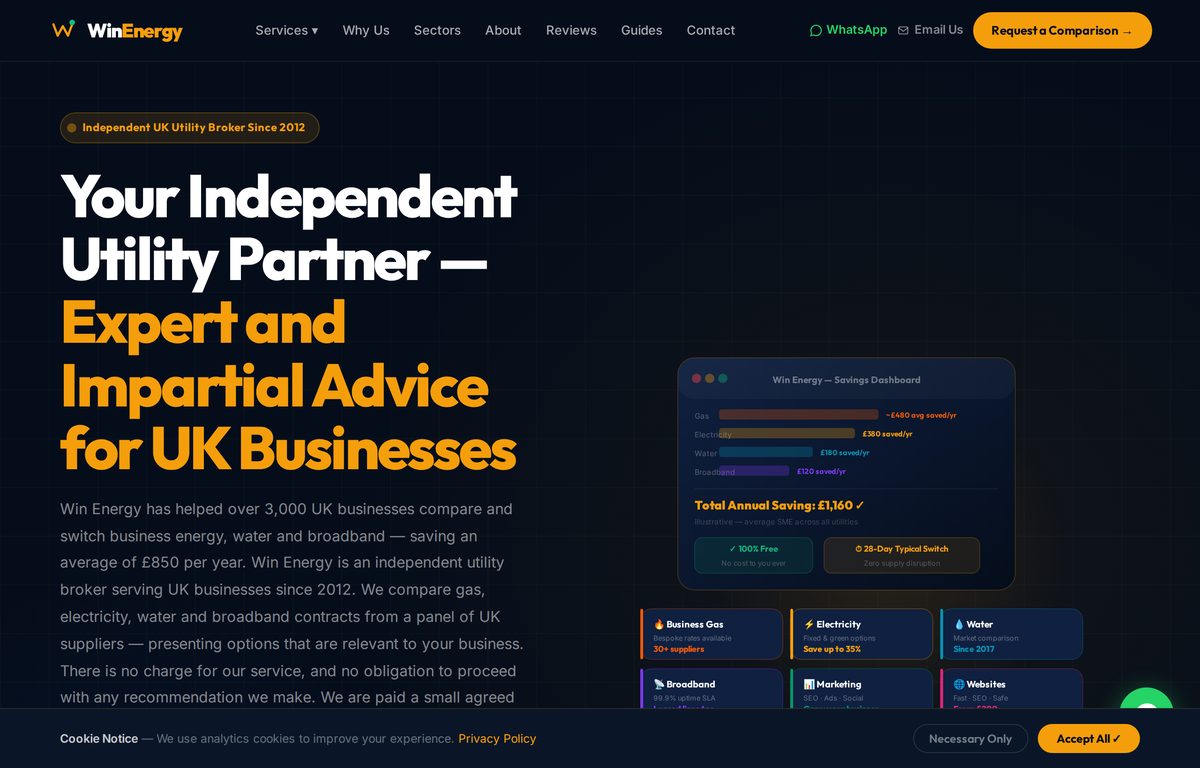 Screenshot of the Win Energy website built by DigiSphere